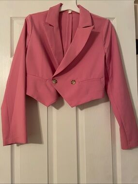 GB girls Pink Cropped Double-Button Blazer